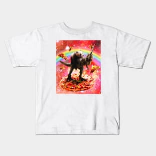 Panda Riding Unicorn Dinosaur on Pizza Kids T-Shirt